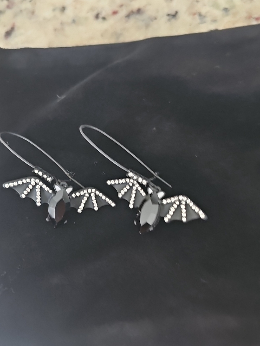 Black Bat Wing Crystal Drop Earrings - Women Jewelry